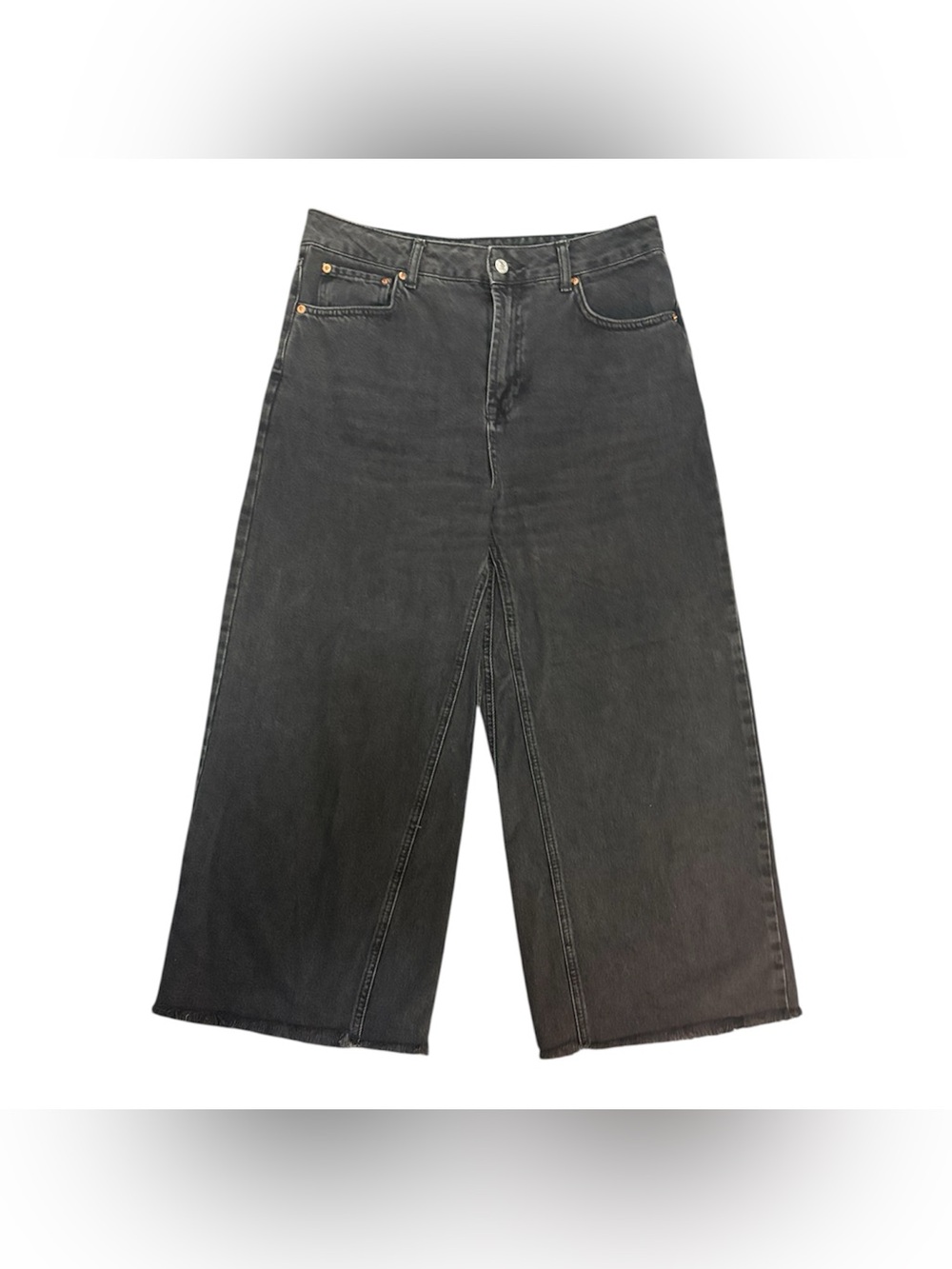 Topshop High Waisted Black Wide-Leg Flare Culotte Denim Jeans Raw Hem